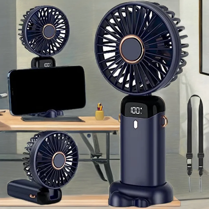 Rechargeable Hand Fan with LED Display | 5 Speed Modes Portable Mini Handy Fan