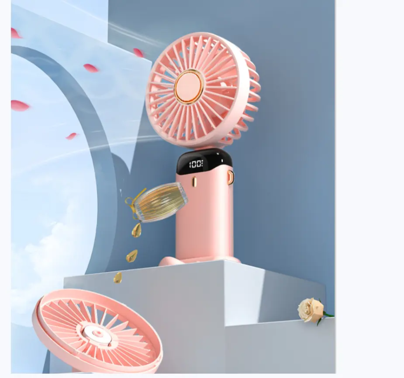 Rechargeable Hand Fan with LED Display | 5 Speed Modes Portable Mini Handy Fan