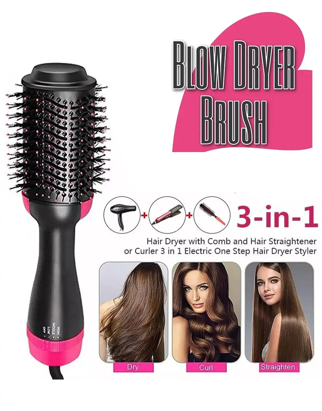 One Step Hair Dryer and Styler – Professional 1200W Hot Air Brush